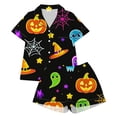 thumbnail image 1 of Landzoo Halloween 2 Piece Toddler Boys Girls Pyjamas Pumpkin Skull Print Short Sleeve Notch Neck Nightwear With Shorts Set Fall Comfortable Pajamas For Kids Size 3-4 Years Black, 1 of 5