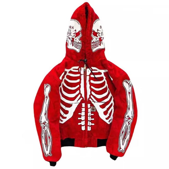 Landzoo Halloween Men's Hoodies Skull Print Long Sleeve Hooded Fall Season Tops Men Loose Fit Sweatshirts Size XL