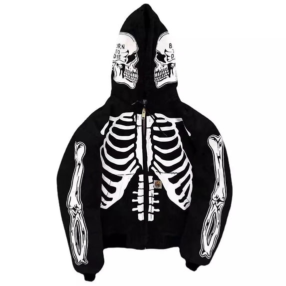 Landzoo Halloween Men's Hoodies Skull Print Long Sleeve Hooded Fall Season Tops Men Loose Fit Sweatshirts Size 3XL