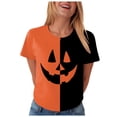 thumbnail image 1 of Landzoo Halloween Shirt For Women Colorblock Short Sleeve Round Neck Tees Party Breathable Women T-Shirt Size M Orange, 1 of 7