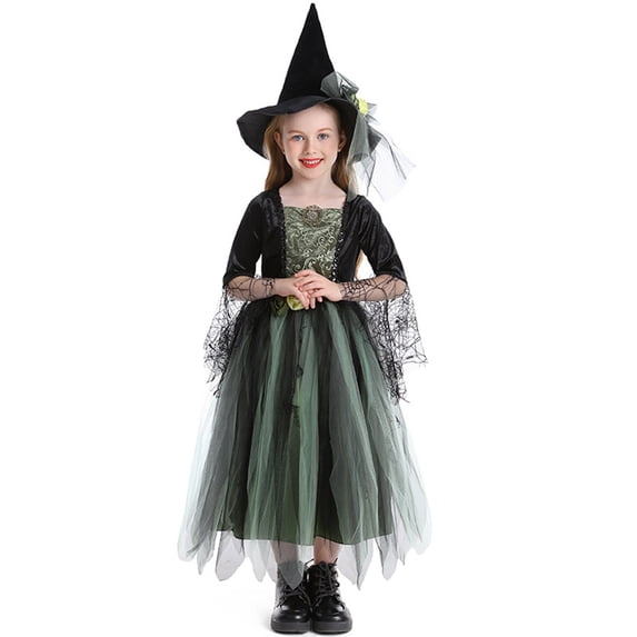Landzoo Halloween Toddler Girls Dress Colorblock Long Sleeve Square Collar With Witch Hat Soft Girls Dresses Size 3-4 Years