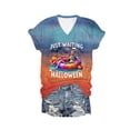 thumbnail image 1 of Landzoo Halloween Women'S Tees Skull Print Short Sleeve V-Neck T Shirt Party Quick Dry Women Shirt Size L Light blue, 1 of 2