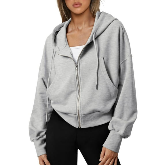 Landzoo Hoodies For Women Full Zip Up Cropped Sweatshirts Casual Hooded Pullover Sweaters Tops Cozy Breathable Women's Dailywear