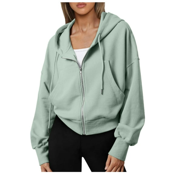 Landzoo Hoodies For Women Full Zip Up Cropped Sweatshirts Casual Hooded Pullover Sweaters Tops Warm Breathable Women's Hoodie