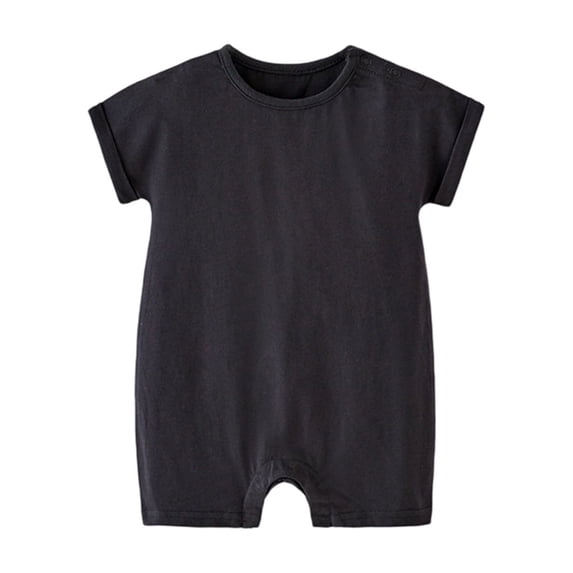 Landzoo Girls Romper Solid Color Short Sleeve Crew Neck Onesie Summer Breathable Girls Jumpsuits Size 12-18 Months Dark Gray