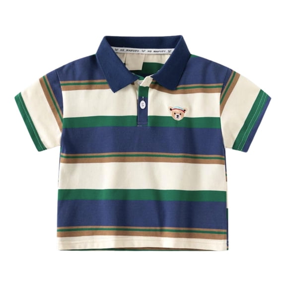Landzoo Kids Boys Button Down Tops Striped Print Short Sleeve Notch Neck T-Shirt Summer Casual Quick Dry Boys Shirt Size 12-18 Months Green