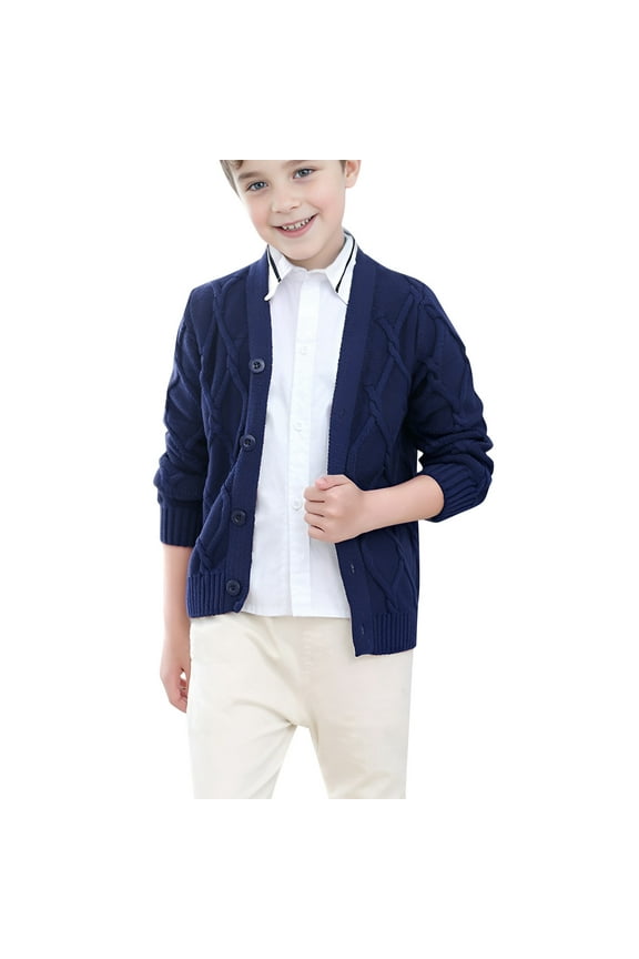Kids Boys Cardigan Sweater Button Down Cable Knit fashion V Neck Long Sleeve Outwear Cozy Versatile