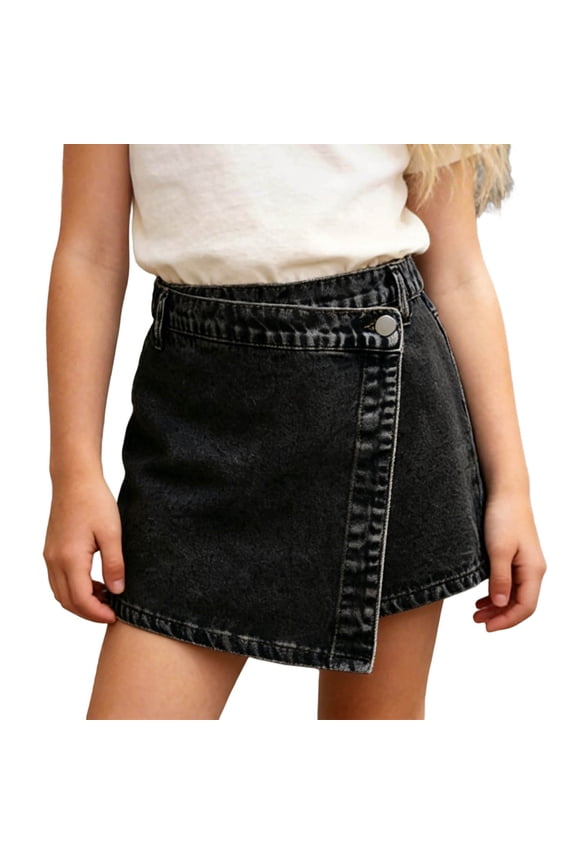 Kids Girls Shorts Solid Color Elastic Waist Sweet Summer Comfortable Girls Skort Shorts Size 13-14 Years Black