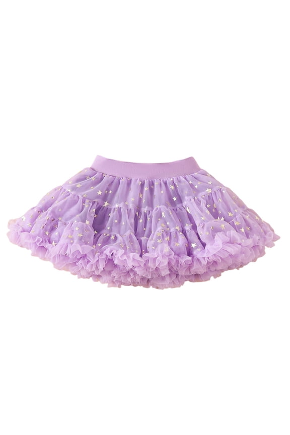 Kids Girls Skirts Sequins Solid Color Elastic Waist Tiered Summer Quick Dry Toddler Girls Flutter Skirt Size 4-5 Years Purple