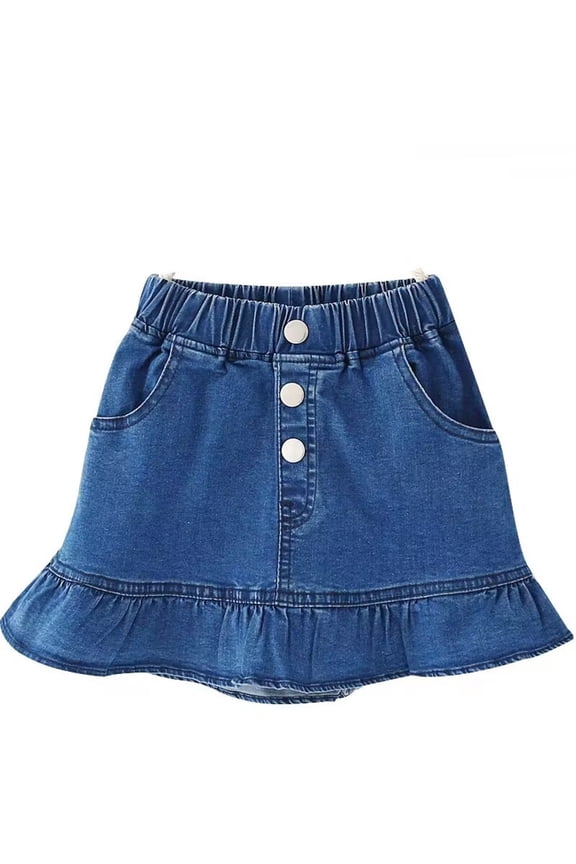 Kids Girls Skirts Solid Color Elastic Waist A-Line Flutter Summer Quick Dry Toddler Girls Denim Skirt Size 2-3 Years Blue