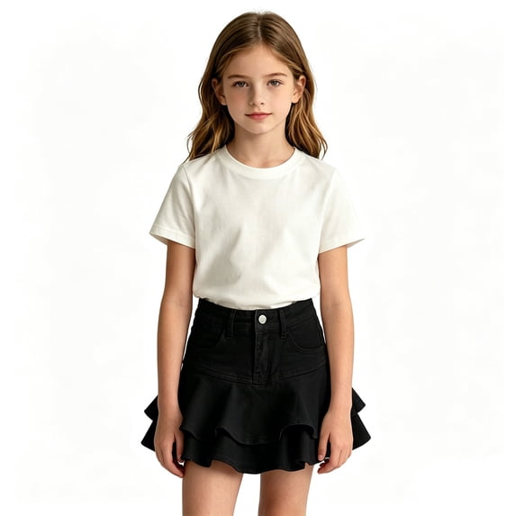 Landzoo Kids Girls Skirts Solid Color Zip Front A-Line Summer Comfortable Toddler Girls Flutter Skirt Size 9-10 Years Black