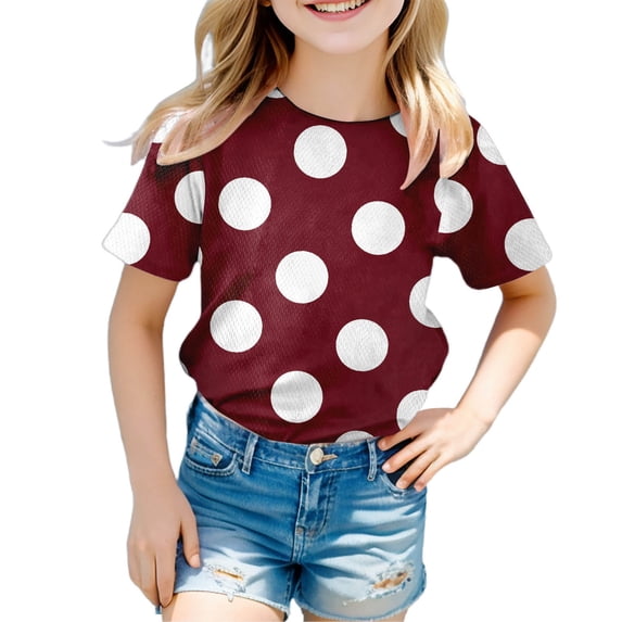 Landzoo Kids Girls Tops Polka Dot Short Sleeve Crew Neck Shirt Summer Comfortable Toddler Girls T-Shirt Size 13-14 Years Red