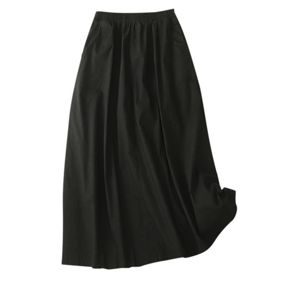 Landzoo Literary Wash Water Cotton Elastic Waist Casual Mid Length Skirt Woman Comfortable Casual Women's Skirt