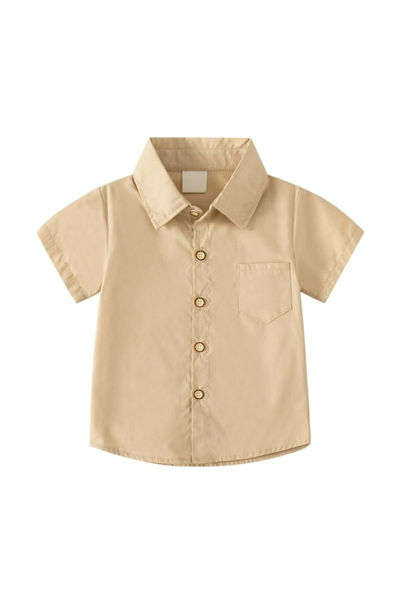 Little & Big Boys Solid Color Short Sleeve Button Down Shirt With Pockets For 2 To 8 Years Old Color Optional Cozy Handsome Boys Sweatshirt