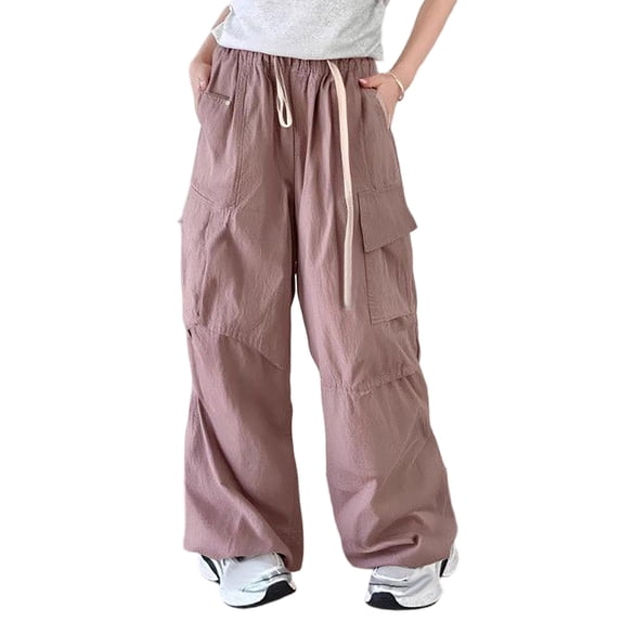 Landzoo Little Girls Back To School Trousers Solid Color Elastic Waist With Pockets Fall Casual Girls Athletic Pants Size 5-6 Years