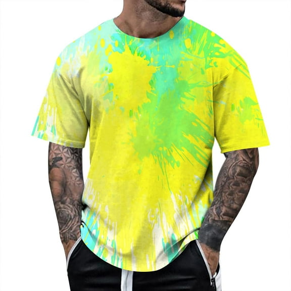 Landzoo Male Summer All Print Short Sleeve Round Neck T Shirt Floral Fashion Trend Bottoming Shirt Cozy Loose Men's Tops