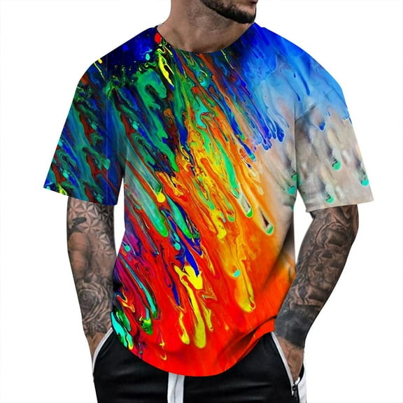 Landzoo Male Summer All Print Short Sleeve Round Neck T Shirt Floral Fashion Trend Bottoming Shirt Cozy Loose Men's Tops
