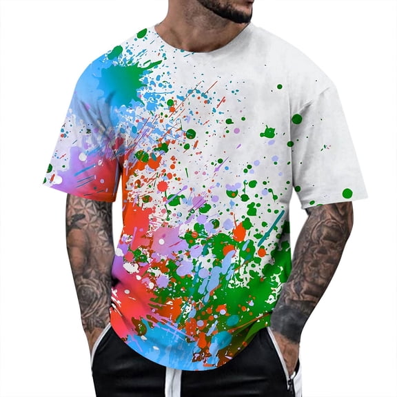 Landzoo Male Summer All Print Short Sleeve Round Neck T Shirt Floral Fashion Trend T Shirt Cozy Loose Men's Tops