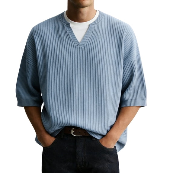 Landzoo Men'S Shirts Solid Color Short Sleeve Crew Neck Tees Summer Breathable Men T-Shirt Size 2XL Blue