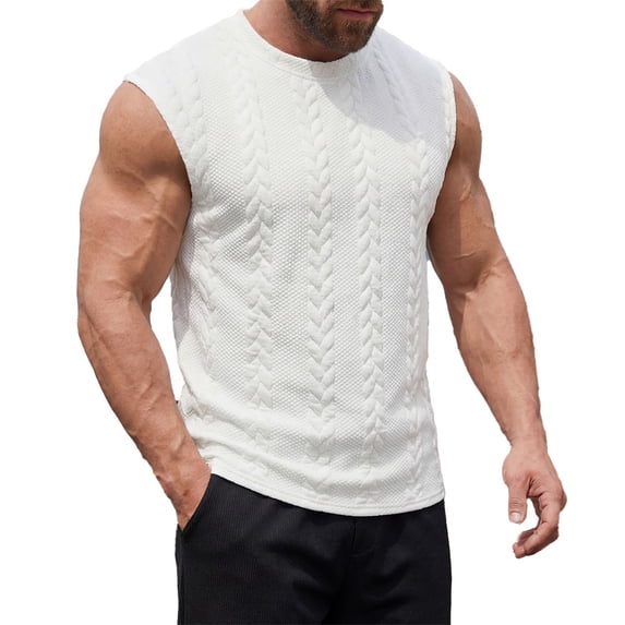 Landzoo Men'S Tank Tops Solid Color Sleeveless Crew Neck Undershirt Summer Quick Dry Men Vest Size M White