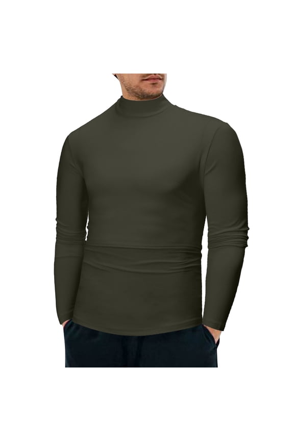 Men'S Tees Solid Color Long Sleeve Turtleneck Tees Summer Breathable Men T Shirt Size M Army Green
