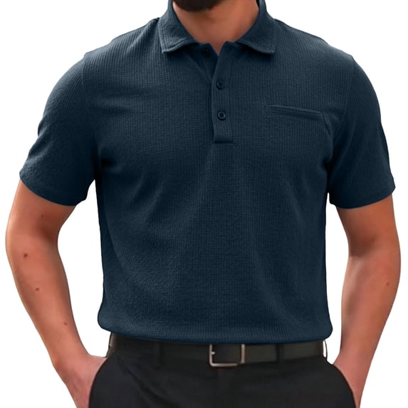 Landzoo Men'S Tees Solid Color Short Sleeve Notch Neck T Shirt Summer Quick Dry Men Shirt Size M Navy