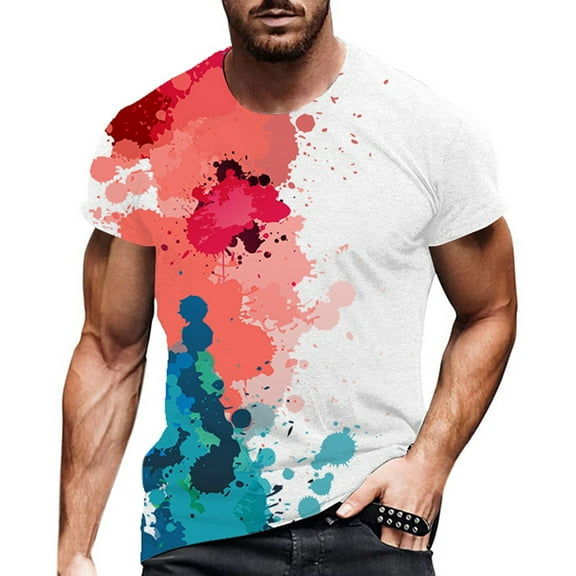 Landzoo Men's T Shirt Short Sleeve Round Neck Colour Pattern Printing Street Art Sports Shirt Cozy Loose Men's Tops