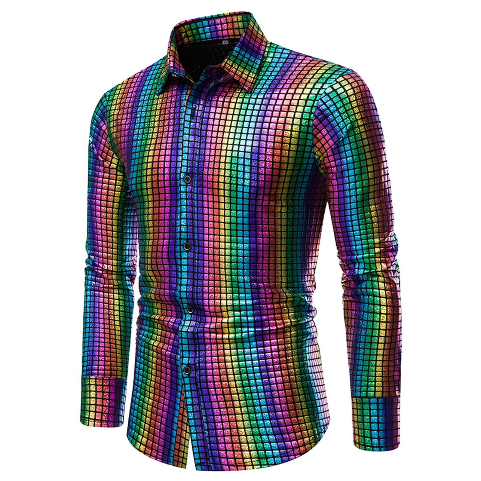 Landzoo Mens 70s Disco Party Gold Silver Multicolour Rainbow Plaid ...