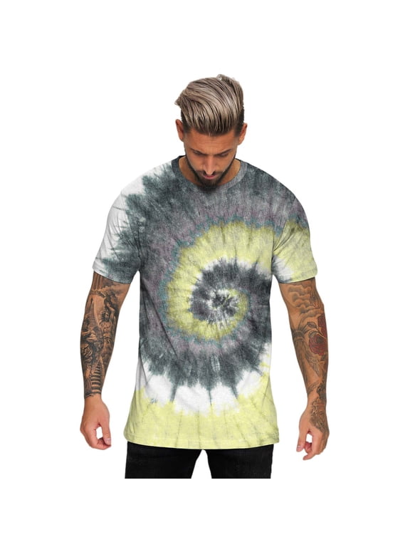 Mens Summer Hawaii Beach Casual Sports Tie Dye Lettering Crewneck T Shirt Top Cozy Loose Men's Tops