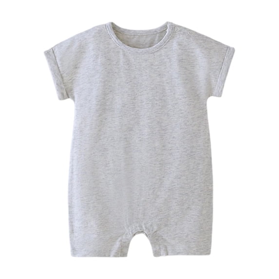 Landzoo Girls Romper Solid Color Short Sleeve Crew Neck Onesie Summer Cozy Soft Girls Jumpsuits Size 6-12 Months Grey