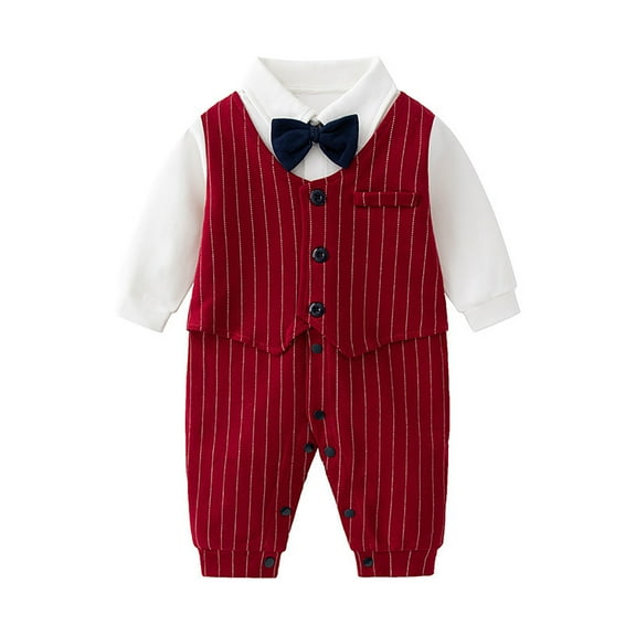 Landzoo Baby Boys Gentleman Romper Jumpsuit Long Sleeve Bowtie Outfit Formal Wear Tuxedo Suit Breathable Cute Stylish Children Bodysuits 3-6 Months
