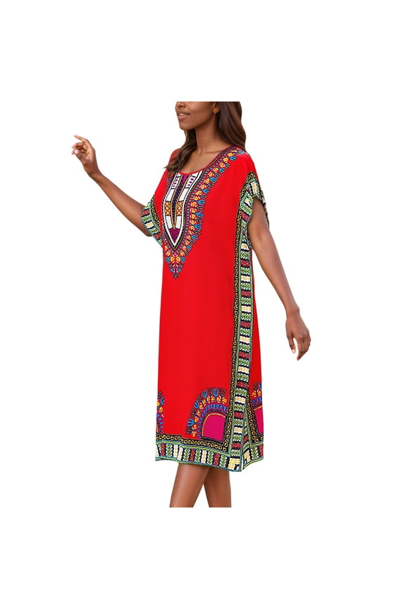 African Print Kaftan Dress Tunic Long Maxi Plus Size Polyester Print Gown Casual Kimono Nightdress Elegant Beautiful Casual Women's Dress