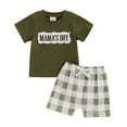 thumbnail image 1 of Landzoo One Baby Boy Summer Clothes Daddys/Mamas Boy Matching Outfit Short Sleeve Embroidery T Shirt Plaid Toddler Shorts Set Cozy Stylish Boy’s Outfit Set 6-9 Months, 1 of 3