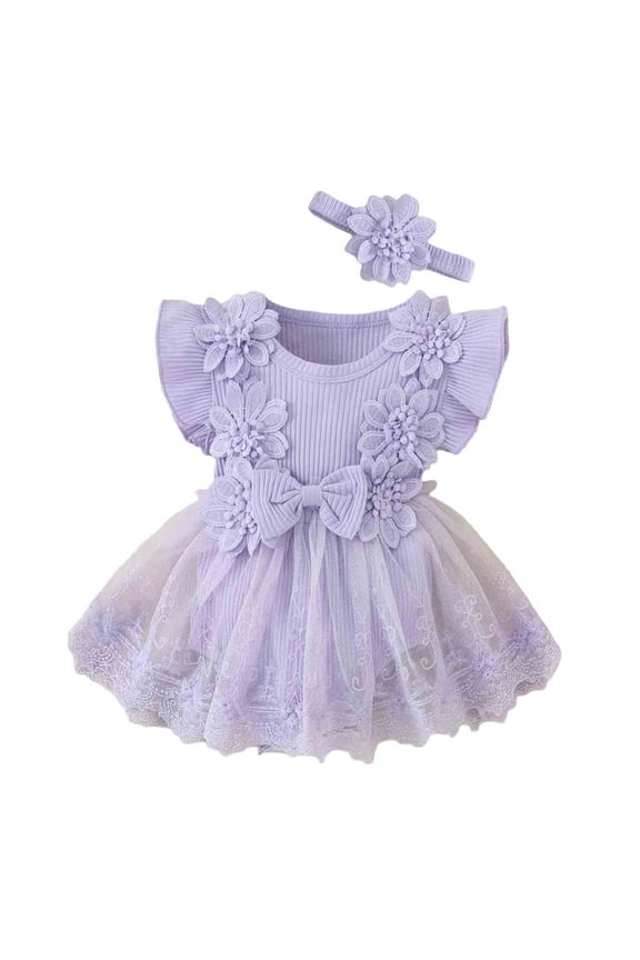 Baby Girls' Floral Bow Romper Solid Color 1PC Jumpsuit With Snap Closure Beautiful Cozy Girl's Dress 3-6 Months