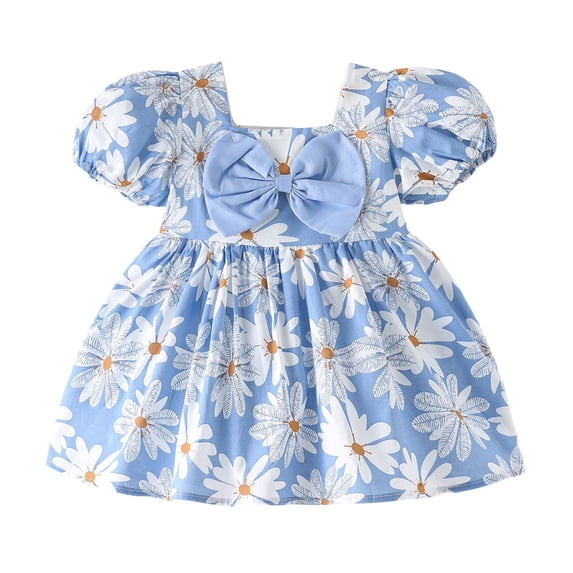 Landzoo One Baby & Toddler Girls' Print Princess Dress With Ruffled Hem Summer Casual Party Outfit For 1 3 Years Beautiful Cute Cozy Girl's Dress 2-3 Years