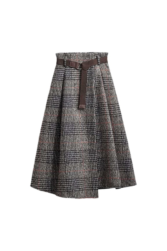 Blend Tartan Skirt With Asymmetrical Hemline Mid Length High Waist Flared A Line Style Fashion Skirt For Autumn And Seasons Beautiful Stylish Women's Skirt