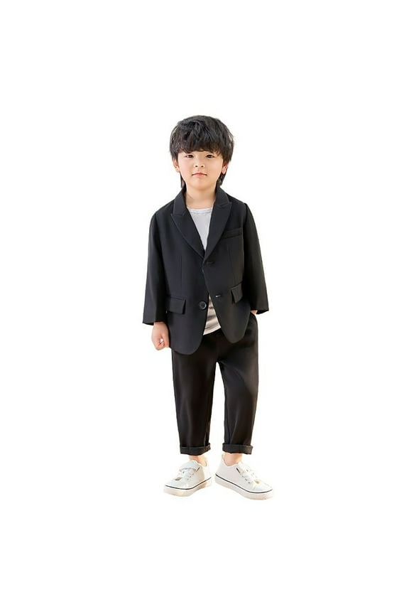 Boys Business Suits Coat 3 Piece Outfit Tuxedo Set For Kids Formal Suit For Boys With Pants Necklace Set Slim Cute Cozy Children Dailywear 12-18 Months