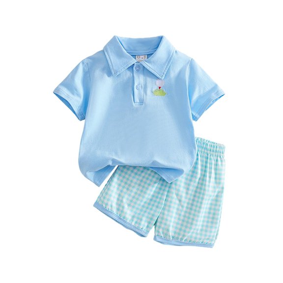 Landzoo One Boys Outfits 2 Piece Set Shirt With Plaid Shorts Toddler Casual Summer Play Clothes For Kids Breathable Comfortable Athletic Sportswear Cute Cozy Children Dailywear 3-4 Years