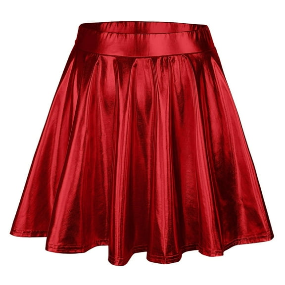 Landzoo One Carnival Women's Fashion High Waist Pleated Solid Color Short Skirt Loose Skirt Metallic Skater Skirt Sparkly Shiny Flared Pleated A Line Mini Skort Beautiful Cozy Women's Dress