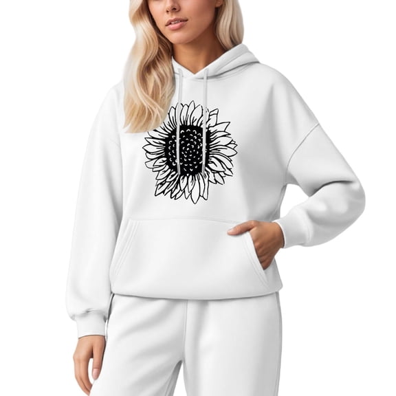 Landzoo One Casual Daily Wear Graphic Print Hooded Sweatshirt Soft Pullover Hoodie With Front Pocket For Outdoor Activities Cozy Breathable Women's Hoodie S