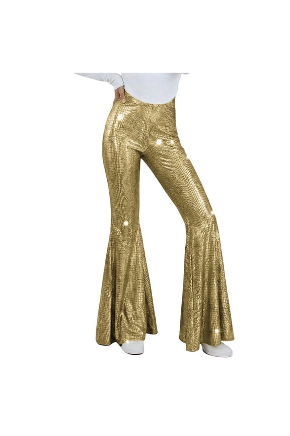 Casual High Waist Flare Pants Stretchy Thin Gold Print Trousers Bootcut Bottoms Soft Beautiful Women's Casual Pants