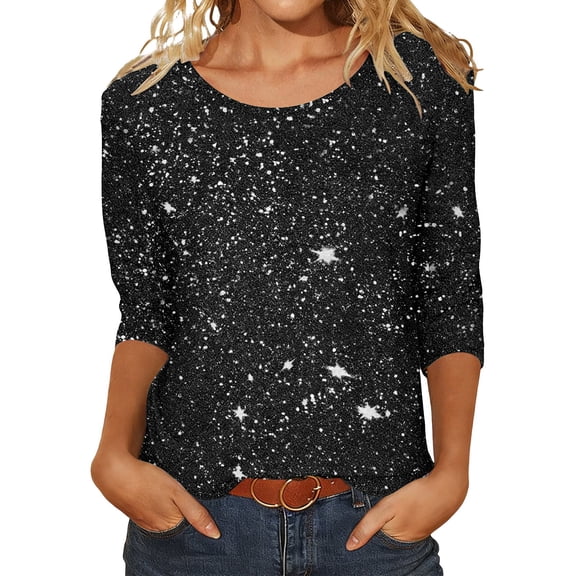 Landzoo One Casual Loose Fit Short Sleeve Bling Bling Round Neck T Shirt Top With Sparkling Sequins Beautiful Cozy Women's Tops