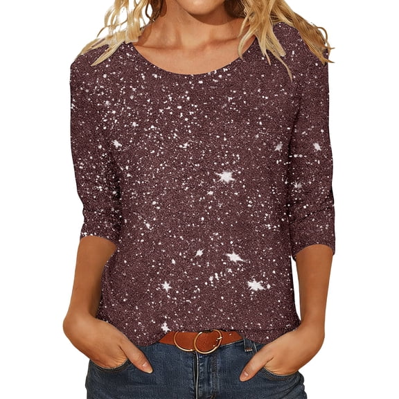 Landzoo One Casual Loose Fit Short Sleeve Bling Bling Round Neck T Shirt Top With Sparkling Sequins Stylish Beautiful Women's T-Shirts