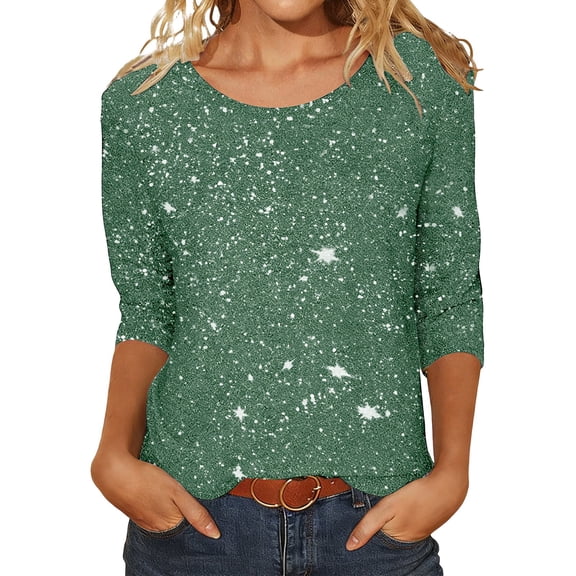 Landzoo One Casual Loose Fit Short Sleeve Bling Bling Round Neck T Shirt Top With Sparkling Sequins Stylish Beautiful Women's T-Shirts