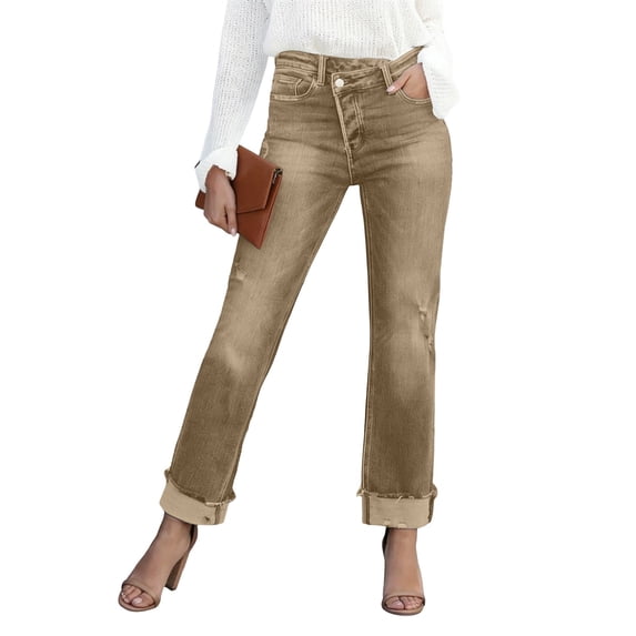 Landzoo One Casual Straight Leg Jeans High Waist Stretch Trousers Comfortable Work Pants Slim Fit Denim Bottoms Everyday Wear Soft Beautiful Women's Casual Pants