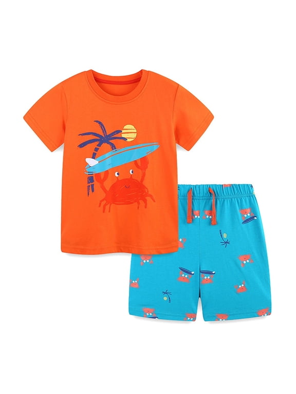 Children's Fashion Printed Short Sleeved Home Clothes Two Piece Set Cute Cozy Children Dailywear 3 Y-4 Y
