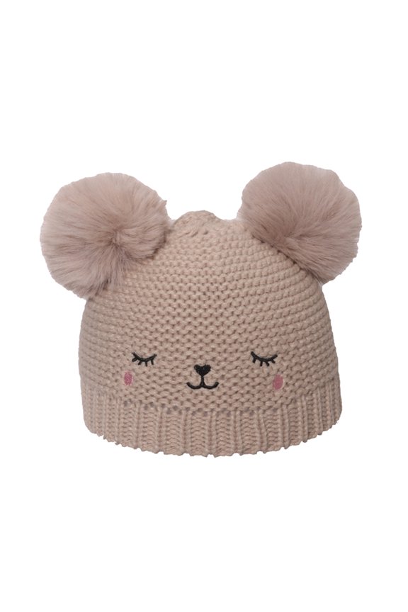 Children's Knit Hat Woolen Hat Winter Double Hairball Woolen Hat Pullover Hat Girl Children's Cartoon Knit Hat Cute Bear Cozy Cute Practical One Size