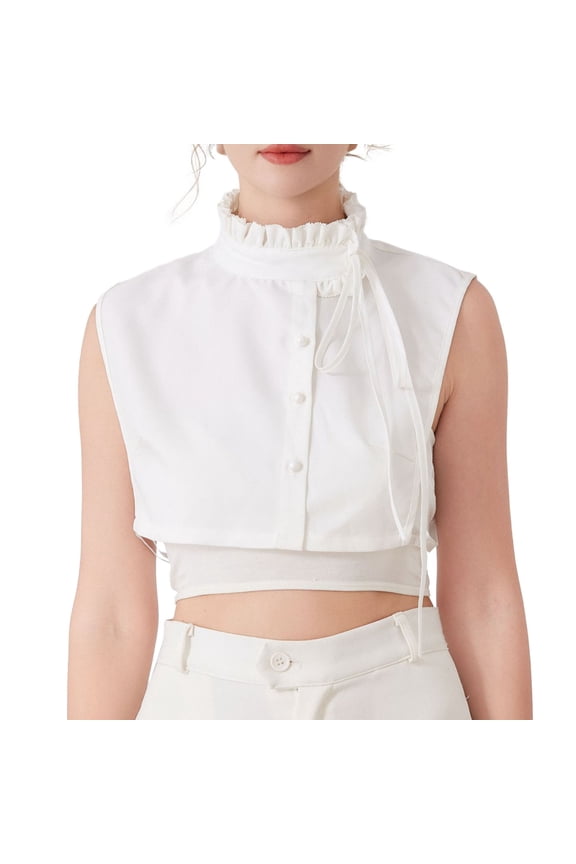 Detachable High Neck Blouse Collar With Ruffle Lace Bow Tie Layering Style For Cozy Stylish Basic Detachable Collar