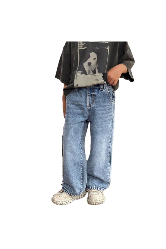 Durable Cargo Denim Pants For Teen Boys Relaxed Fit Wide Leg Casual Streetwear Trousers With Multiple Pockets Elastic Cozy Lightweight Children Trousers 7-8 Years