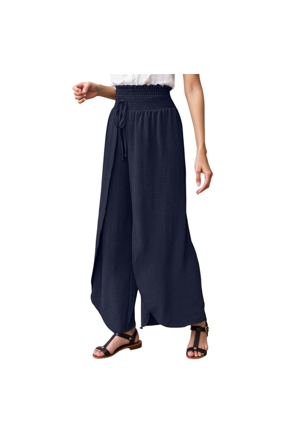 Elegant Casual Pants With Slit Hem Loose Fit High Waist Lightweight Breathable Trousers For Everyday Wear Stylish Beautiful Women's Casual Pants